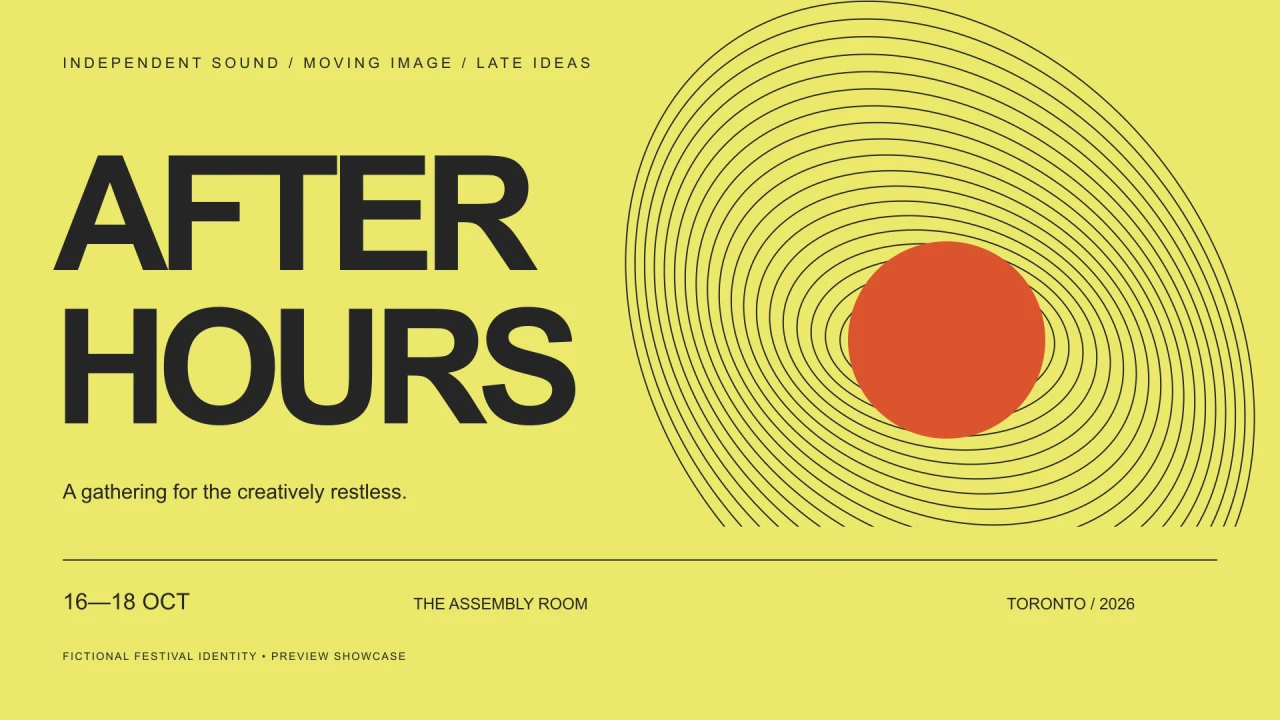 After Hours festival identity, yellow colour direction.